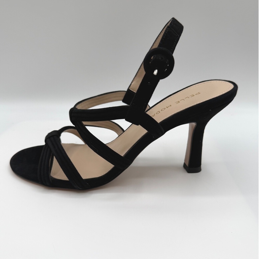 Pelle Moda Wayve-SU Sandals Women's 8 M,Black Kid Suede Strappy Slingback Heels